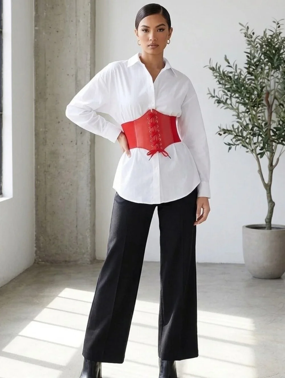 Corset Style Wide Girdle Red Fashion Elastic‎ Faux Leather Skinny Elastic Belt